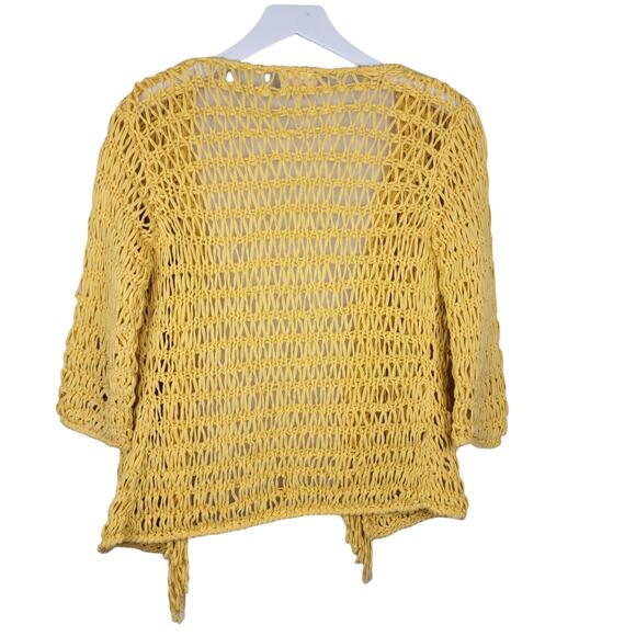 Project Hand Knit Yellow Crochet Fringed Open Cardigan - Size S - Picture 3 of 4